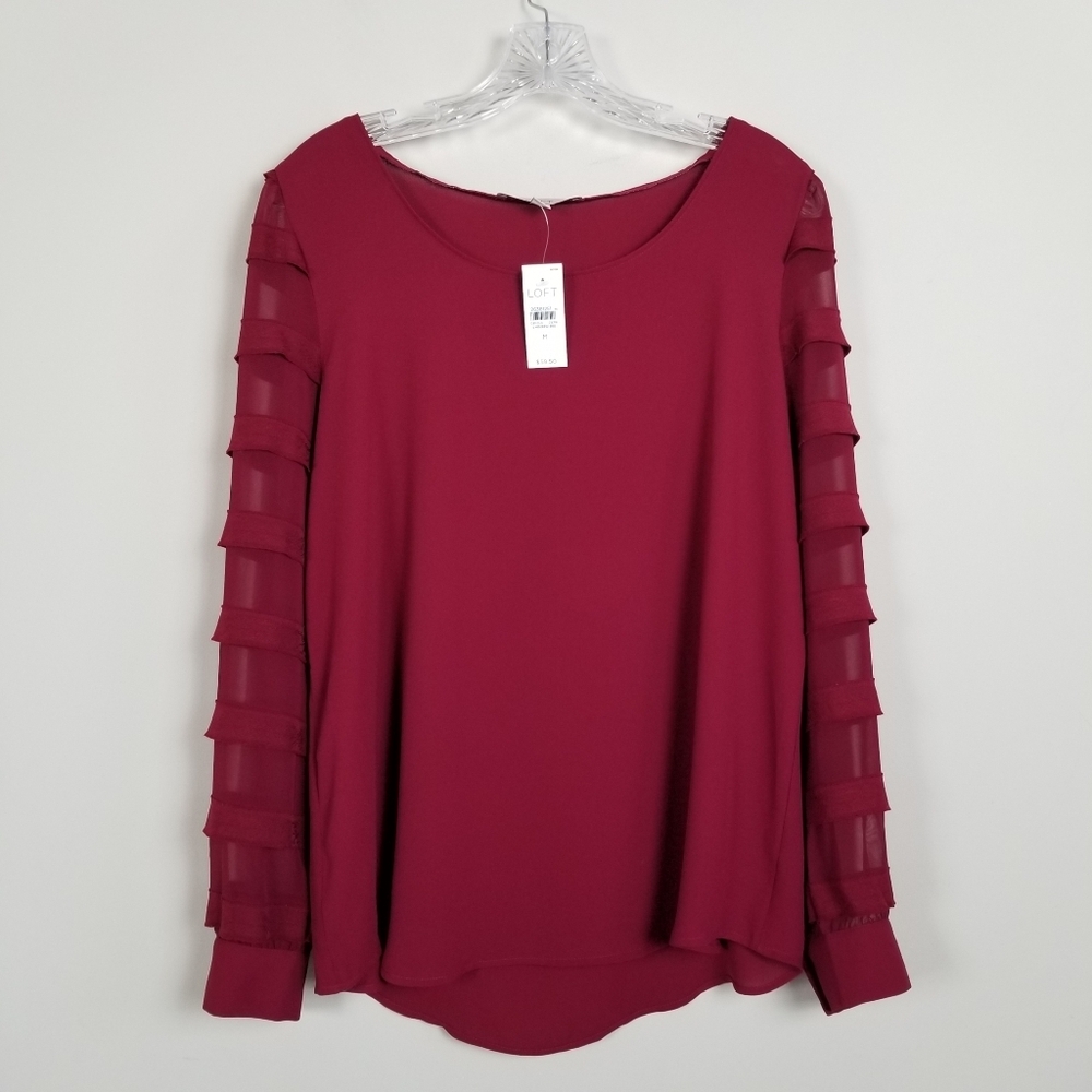LOFT Sheer Sleeve Blouse Top Medium NWT